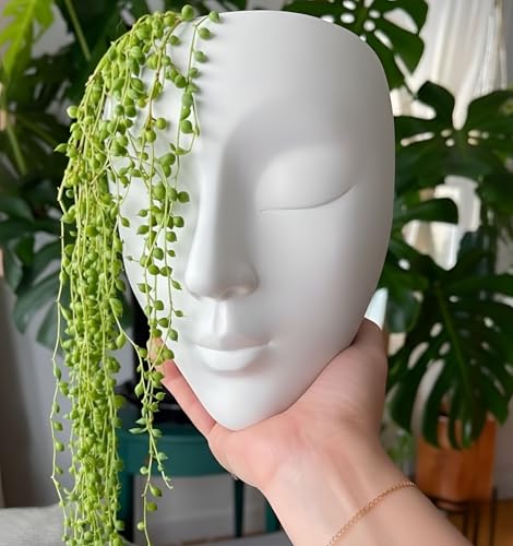Image of Ceramic Lady Face Wall Hanging Planter (7 Inches, White) | Abstract Face Vase for Indoor Plants | Succulent Planter for Living Room, Balcony & Office Decor | Aesthetic Home Decor Gift