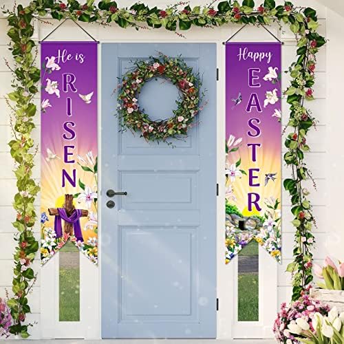 Outus Happy Easter Door Banner He Is Risen Porch Sign Decoration ...