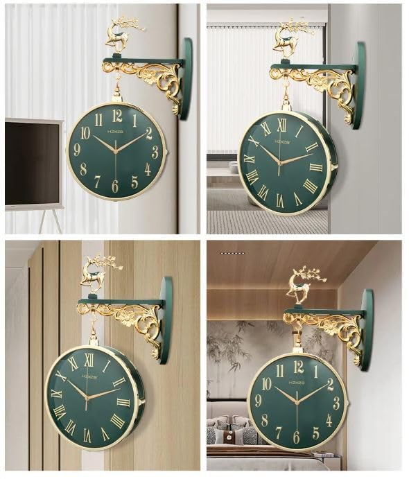 Image of Wall Clock Double Sided Vintage Wall Clock Hanging Clocks European Style Train Station Clocks Decor Patio Garden Home Living Room Bedroom (NT-01)