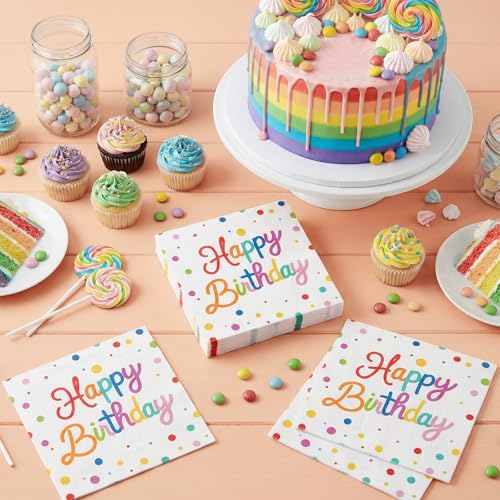 40 Stück Serviette, 16.5 x 16.5cm Happy Birthday Papierservietten Bunte Geburtstagsservietten Cocktailservietten für Jungen Kinder Mädchen