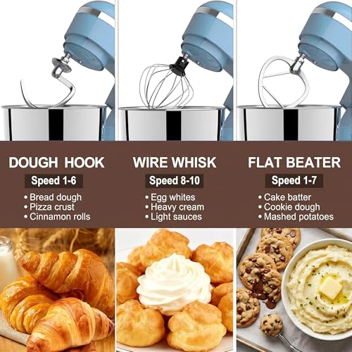 Image of Stand Mixer, 6.5 Quart, 660W, Tilt-Head Food Mixer with 10+ Speeds, Stainless Steel, Multifunctional, for Bread Dough and Cake (Blue)