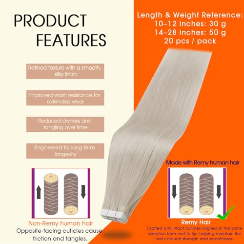 Image of Full Shine Tape in Hair Extensions Human Hair Blonde Color 1000 Tape Extensions Silky Straight Remy Hair Extensions Real Human Hair Double Sided Tapes Brazilian 50 Grams 24 Inch 20Pcs Add Length