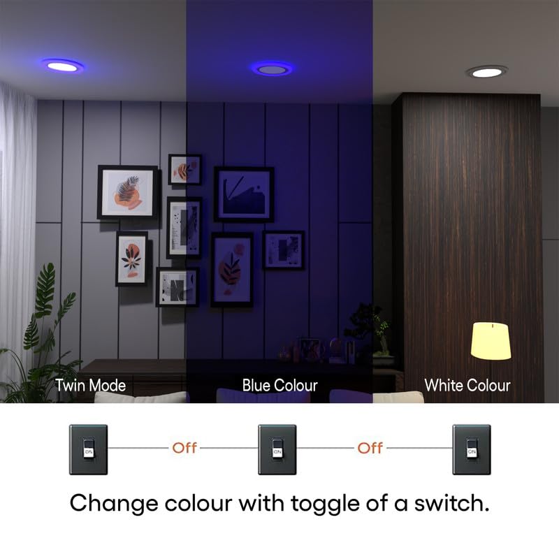 Image of Hi-Fi Chroma 2 in 1 Double Colour Round LED Light | Concealed Light Featuring 3 Lighting Modes with 6W + 3W Power Output | Celling Light for Home & Office |Cut-Out: 125mm|Color- White & Blue Pack 4