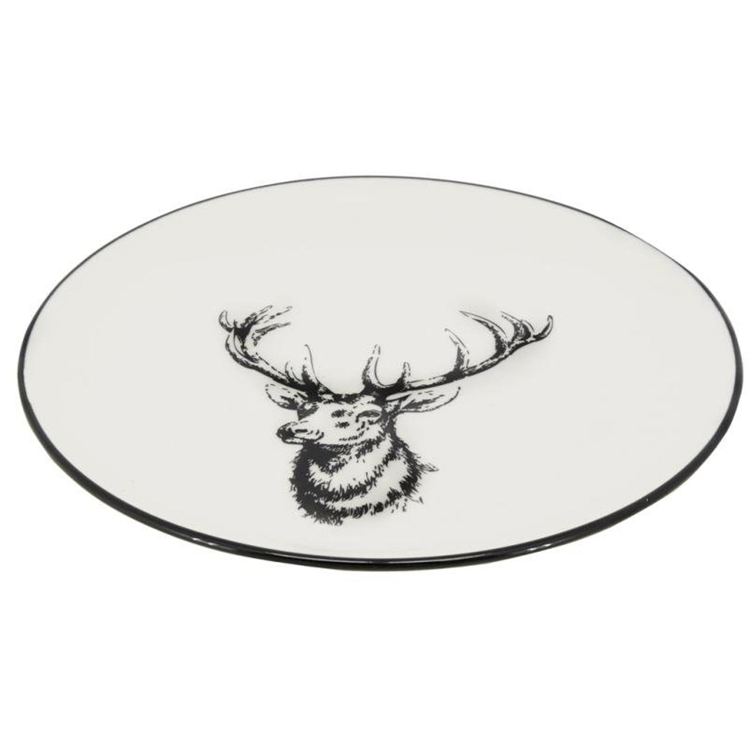 AUBRY GASPARD - Assiettes en Porcelaine - Lot de 6 - Décor Cerf - Blanc Brillant - 19 x 2 cm - Compatibles Lave-Vaisselle et Four à Micro-Ondes - Idéal pour Arts de la Table Élégant et Pratique