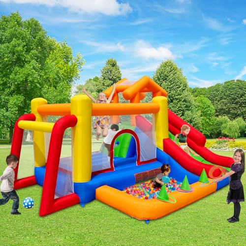 Baralir 7-in-1 Bounce House for Kids 3–10, Bouncy Castle with Long Slide, Kiddie Pool (Ball Pit), Soccer Goal, Climbing Wall, Basketball Hoop and Ring Toss Game - for Indoor or Backyard Fun - Image 3