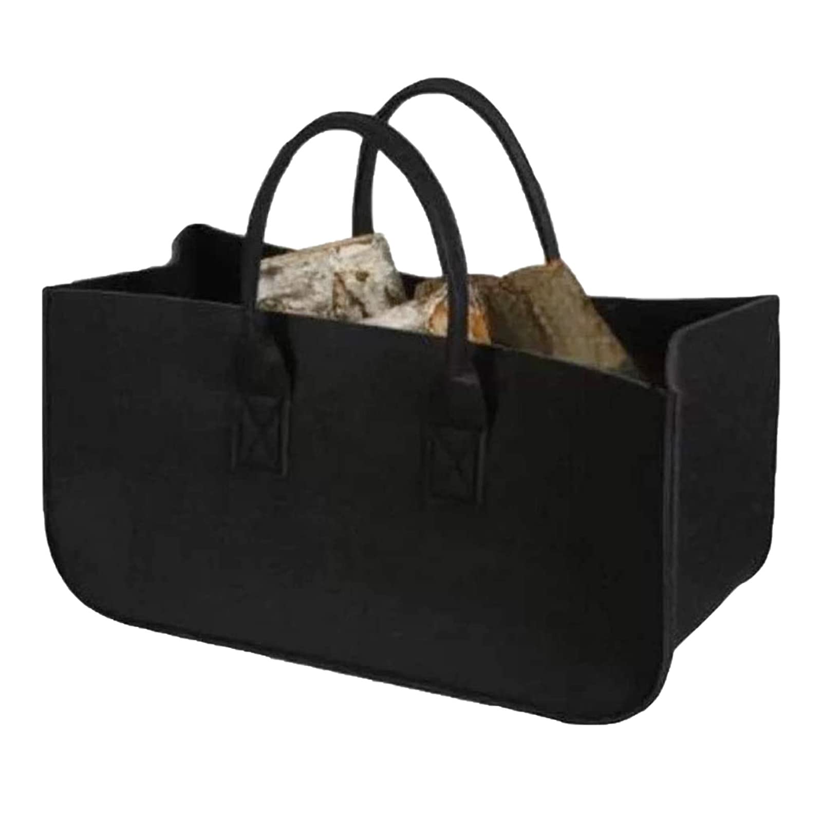 maxant Felt Storage Bag, Foldable Log Basket, Firewood Basket with Handles, Portable Thick Felt Storage Basket for Wood, Fireplaces, Newspapers, Magazines, Toys, 50 * 25 * 25cm (Black)