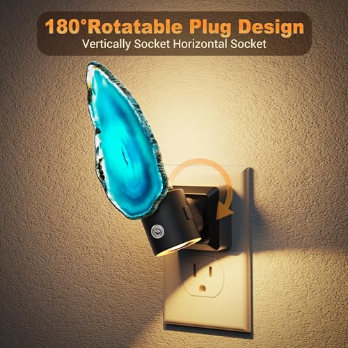 Image of JandCase Night Lights Plug into Wall, 2 Pack Agate Night Light | Dimmable Night Light Aesthetic Crystal, Dusk to Dawn Sensor Healing Stone Agate Decorative Nightlight Home Living Room