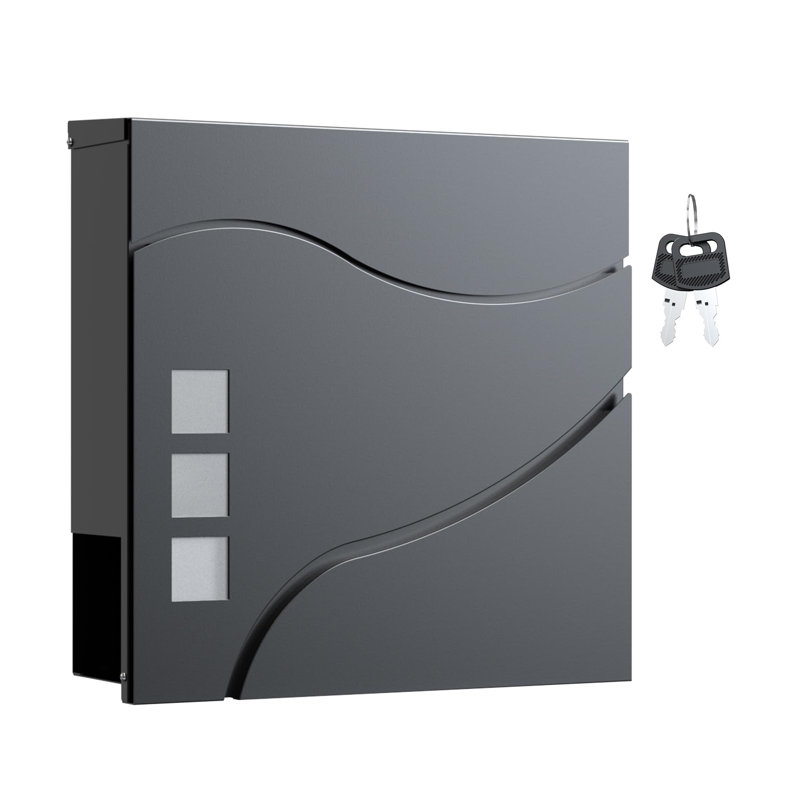 Wiltec V28, Anthracite Letterbox Modern Design V28 Wall Mounted Newspaper Compartment Anthracite Lockable