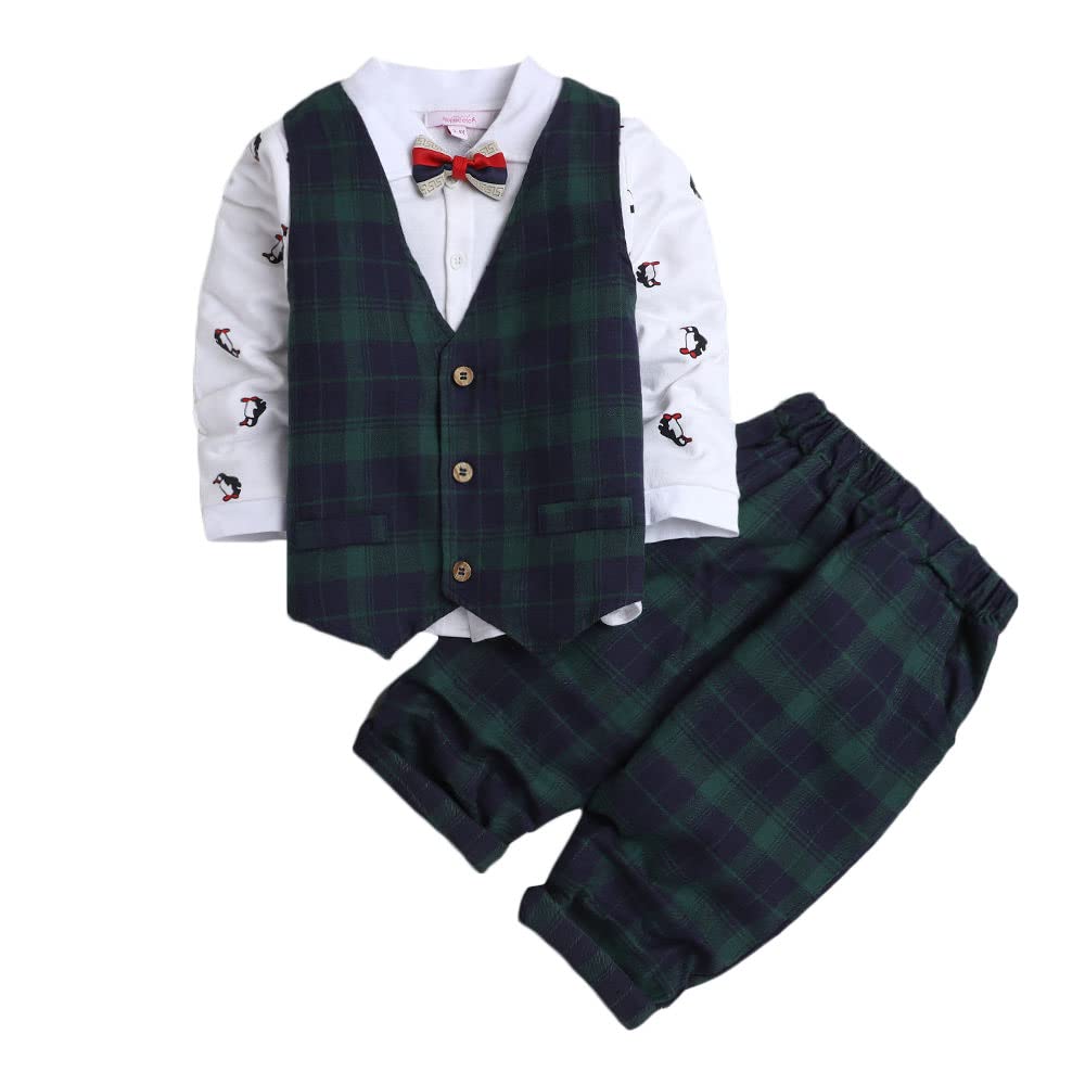 HopscotchBoys Red Checkered Waistcoat Shirt And Pant Set