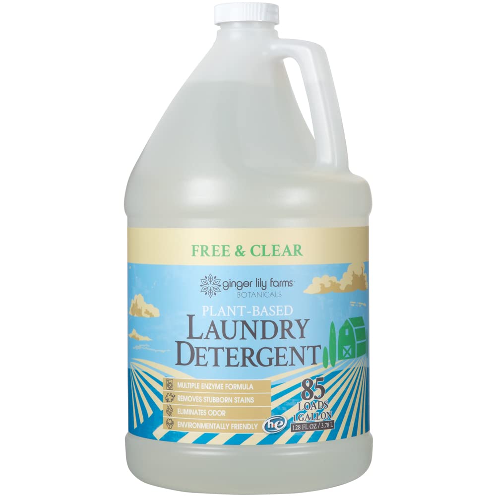 Ginger Lily Farms Botanicals Plant-Based Liquid Laundry Detergent Free Clear Concentrated Formula HE Compatible 85 Loads 1 Gallon