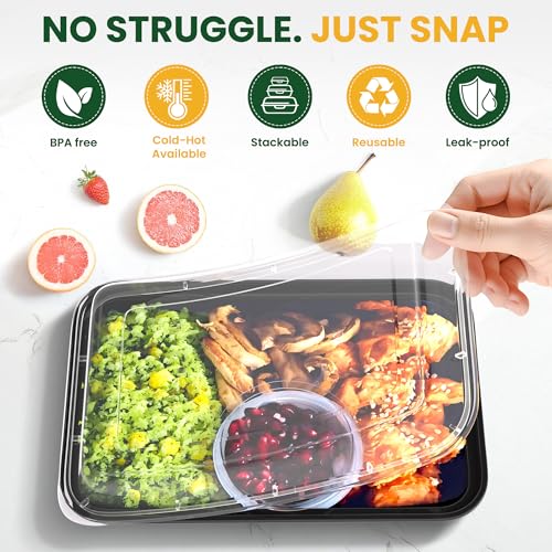 50-Pk 28oz. Geisoun Meal Prep Reusable Containers w/ Easy Snap Lids (Black) - image 5