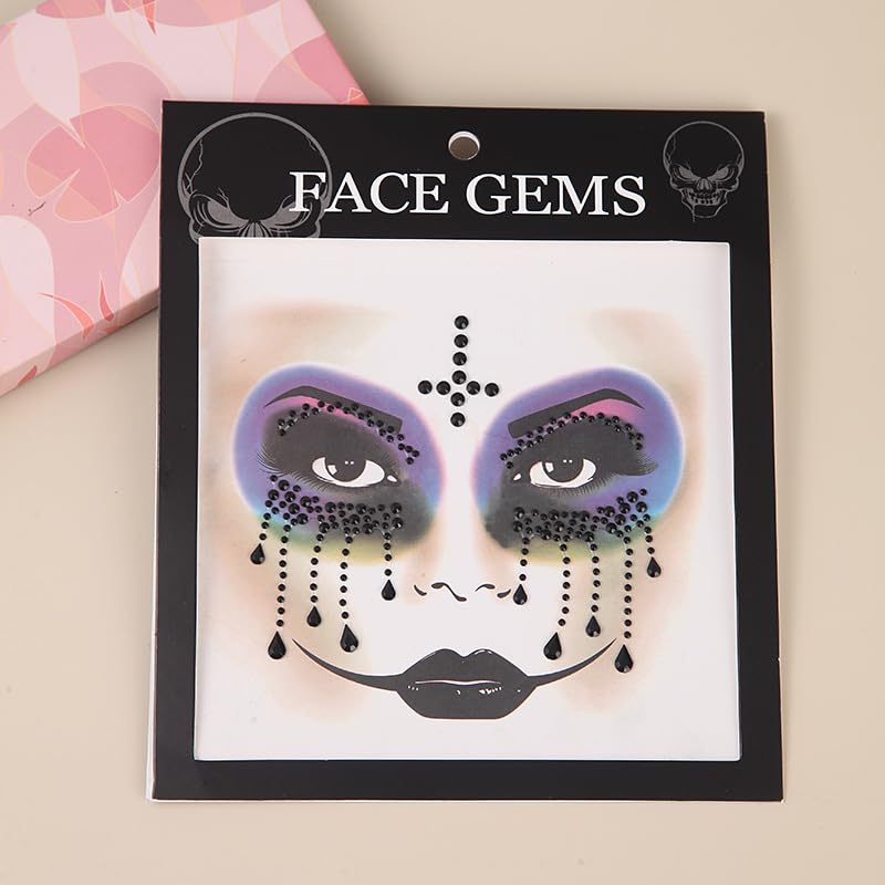 Miniatura 5 de Gemas del Día de los Muertos, joyas de esqueleto para la cara, tatuajes temporales de calavera azucarera para Halloween, cristales de Catrina, joyas