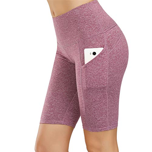 IceUnicorn Damen Sport Leggins Hohe Taille Tights 3/4 Yogahose Blickdichte Kurz Laufhos Fitness Hosen Jogginghose mit Taschen Short(1/2 Hanf Lila, XS)