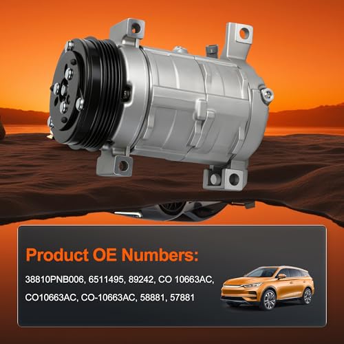 Image of AC Compressor with Clutch Compatible For Honda CRV 2.4L L4 2002-2006 | Air Conditioning Compressor Replacement# 10663AC 38810PNB006 38870PNB006, 10345240