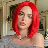 SUKRI Red Bob Wig 12 Inch Middle Part Straight Bob Wigs for Women Heat Resistant Synthetic Wig for Costume Cosplay Halloween Party