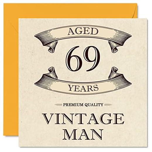Stuff4 Tarjetas de cumpleaños 69 vintage para hombres, 69 años, divertida tarjeta de cumpleaños para abuelo, papá, marido, novio, tío, hermano, abuelo, 145 mm x 145 mm, tarjeta de felicitación de 69
