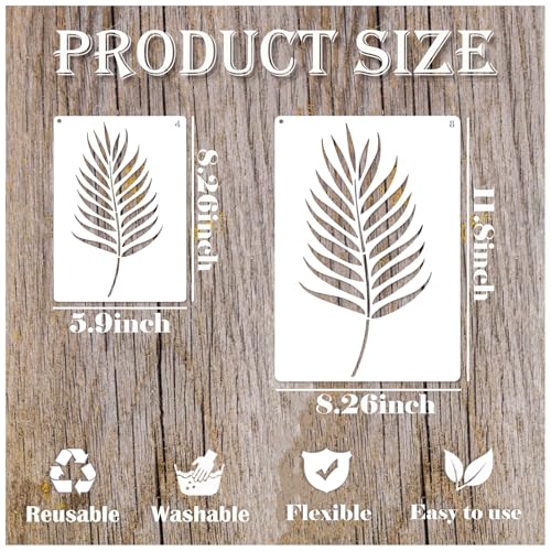 Image of 12 Pcs Large Leaf Stencil for Painting on Walls Tropical Palm Stencil Crafts Reusable Plant Fern Templates for Walls Shirts Floor Canvas (12 Leaf)
