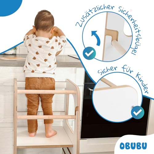 Foto von Montessori Lernturm ab 1 Jahr- Learning Tower - Lernstuhl - Tritthocker mit 2 Stufen & verstellbaren Fachböden - Tritthocker Kinder - Küchenhelfer - Hochstuhl Kinder - Weiß