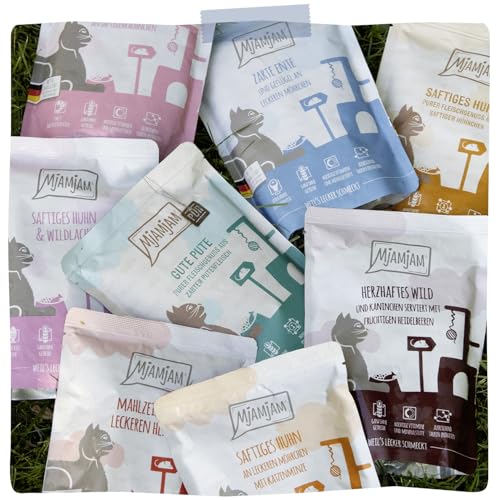 MjAMjAM - Premium Nassfutter für Katzen - purer Fleischgenuss - zarte Ente pur, 6er Pack (6 x 200 g), getreidefrei mit extra viel Fleisch