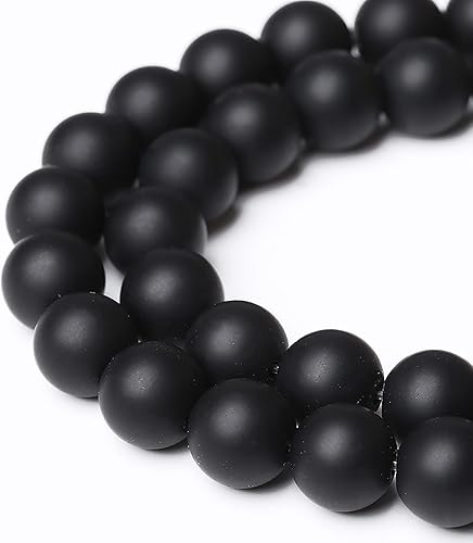 Miniatura 3 de 36 cuentas redondas sueltas de ágata negra natural mate de 0.394 pulgadas para fabricación de joyas, pulseras de cristal y piedra curativa (0.394