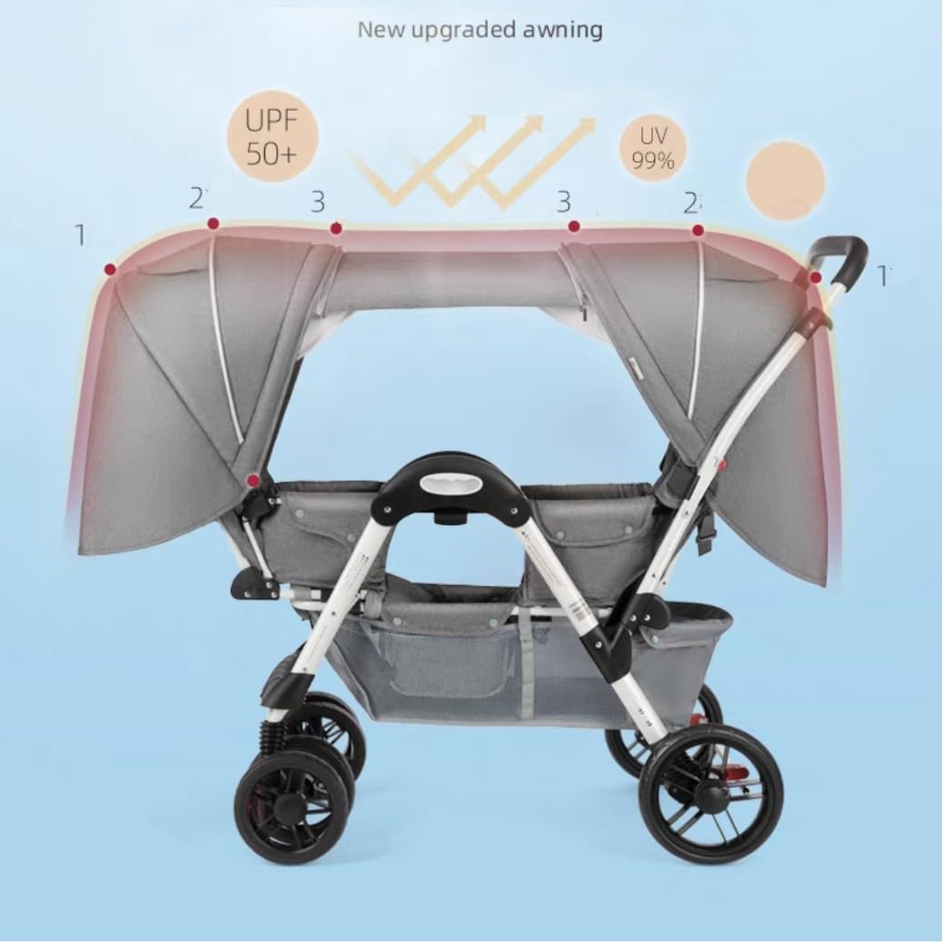 Landaus Poussette jumelle Poussette compacte Poussette Dossier réglable Landau Chariot Commodité Poussette Pliable Double Siège (Couleur : Gris) Poussettes combinées