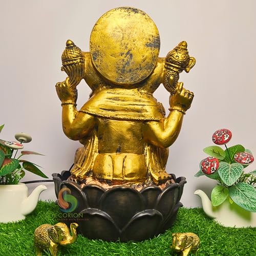Image of Golden Ganesha Decorative Table Top Water Fountain for Home Decor /Office /Indoor & Outdoor /Garden /Puja Room /Vaastu with Multicolor LED Light & Adjustable Water Pump (Big Golden Ganesha D-027)