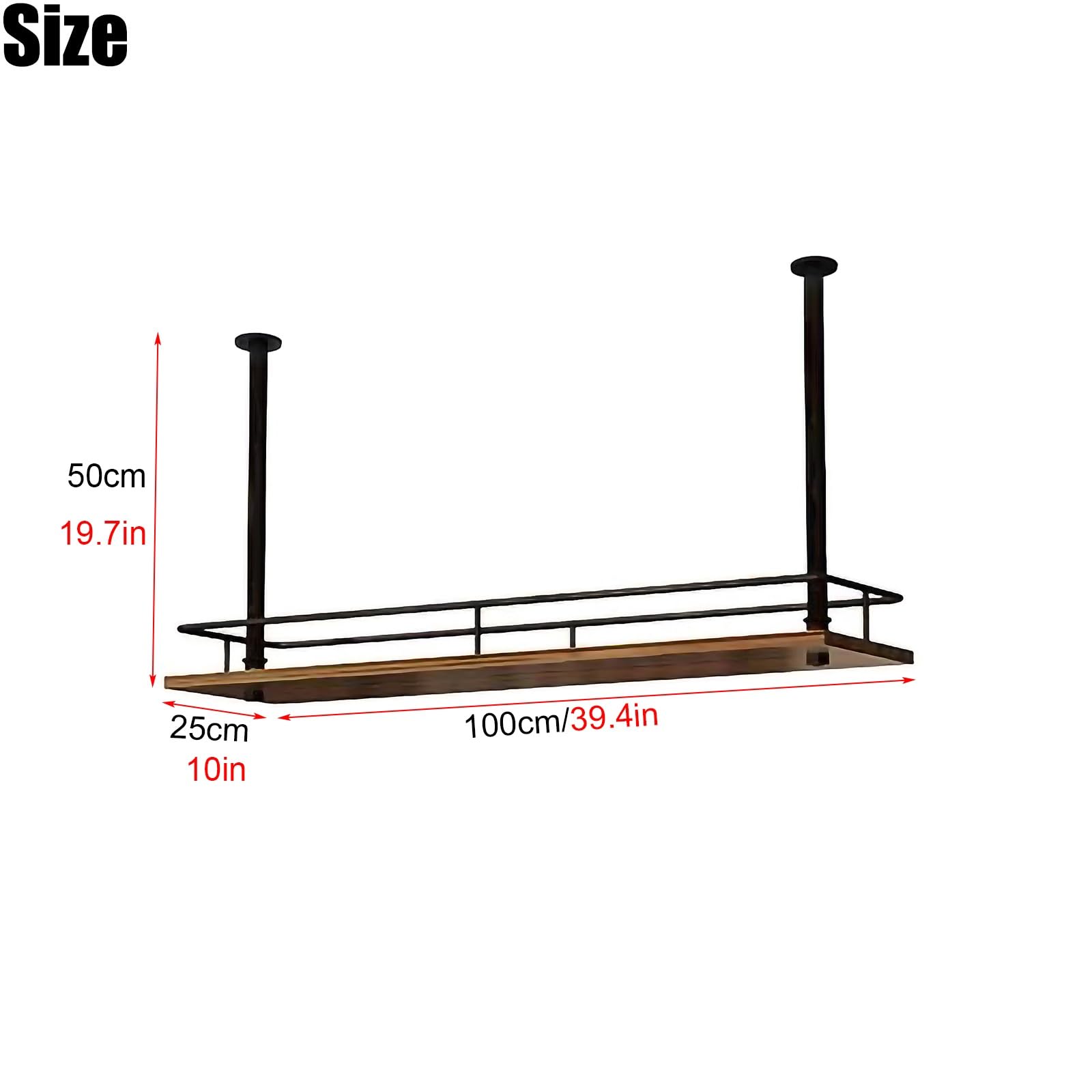 Dekorative Wohnaccessoires, Möbel, Hängeregale, Schwerlast-deckenregal, Hängendes Weinregal, Deckenregal Für Küche, Bar Oder Café, Organizer Für Weinflaschen, Pflanzen Black 100x25x50cm