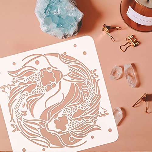 FINGERINSPIRE Koi Stencil 30x30cm Yin Yang Koi Fish Drawing Painting Stencils Template Plastic Koi Fish Pattern Stencil Large Reusable Carp Fish Stencils for Painting Home Crafts Decor - Image 3