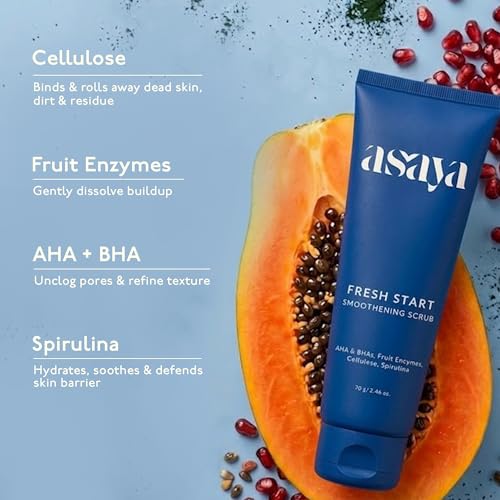 Image of Asaya Fresh Start Smoothening Scrub | Face Exfoliator for Instant Glow-Up | Exfoliating Face & Body | AHA BHA | Dead Skin Remover for Pores, Blackheads & Uneven Skin - 70gm