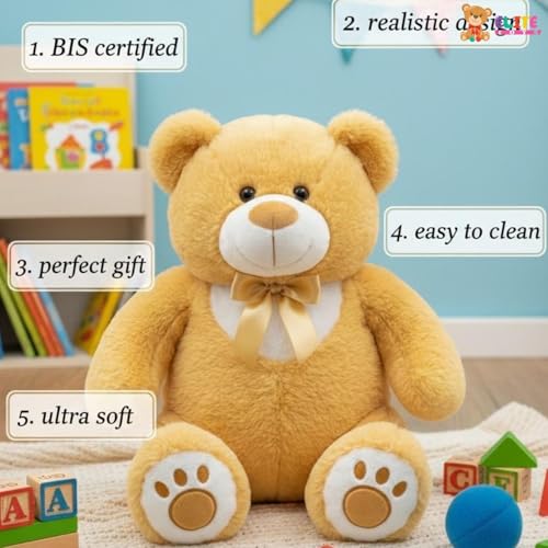 Image of 55 CM Golden Brown Teddy Bear Plush Toy | Super Soft Stuffed Animal for Kids | Cute Bow Tie Design | Huggable Soft Toy for Boys & Girls for Birthdays & Special Occasions