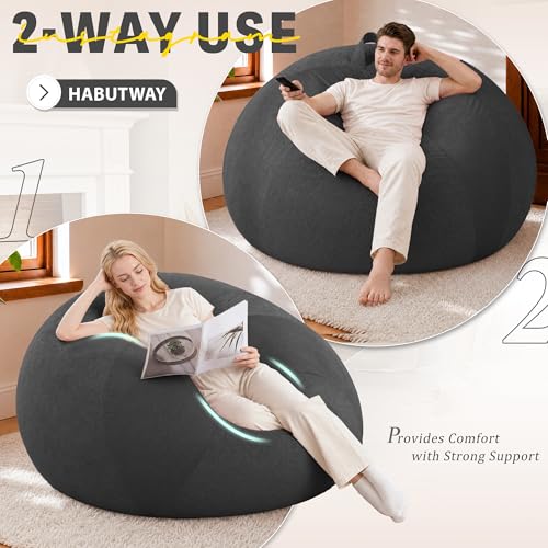 Image of HABUTWAY 4FT Bean Bag Chair Teardrop Bean Bag Chairs for Adults beanbag with Memory Foam Filled with Dual-Tone Unique Combination Corduroy & Luxury Distressed Velvet Washable Cover,Corduroy Black