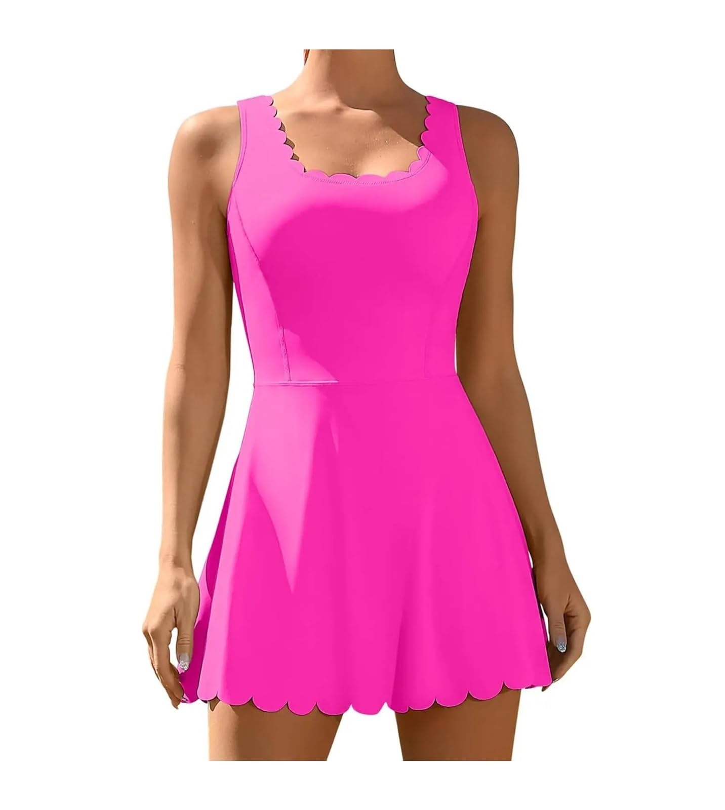 Vestito Tennis Donna Abito da Tennis Donna con Scollo Smerlato, Design Imbottito Retro A V, Pantaloncini Separati Due Tasche Laterali. Golf(Rose Pink,M)