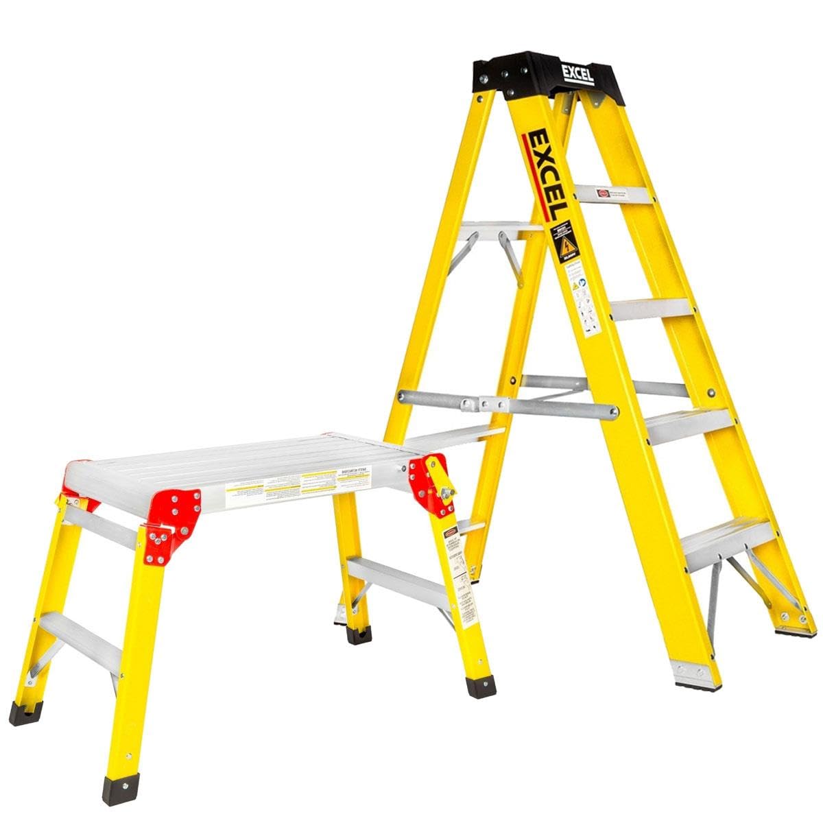 Excel Heavy Duty Fibreglass 4 Tread Ladder with Folding Hop up