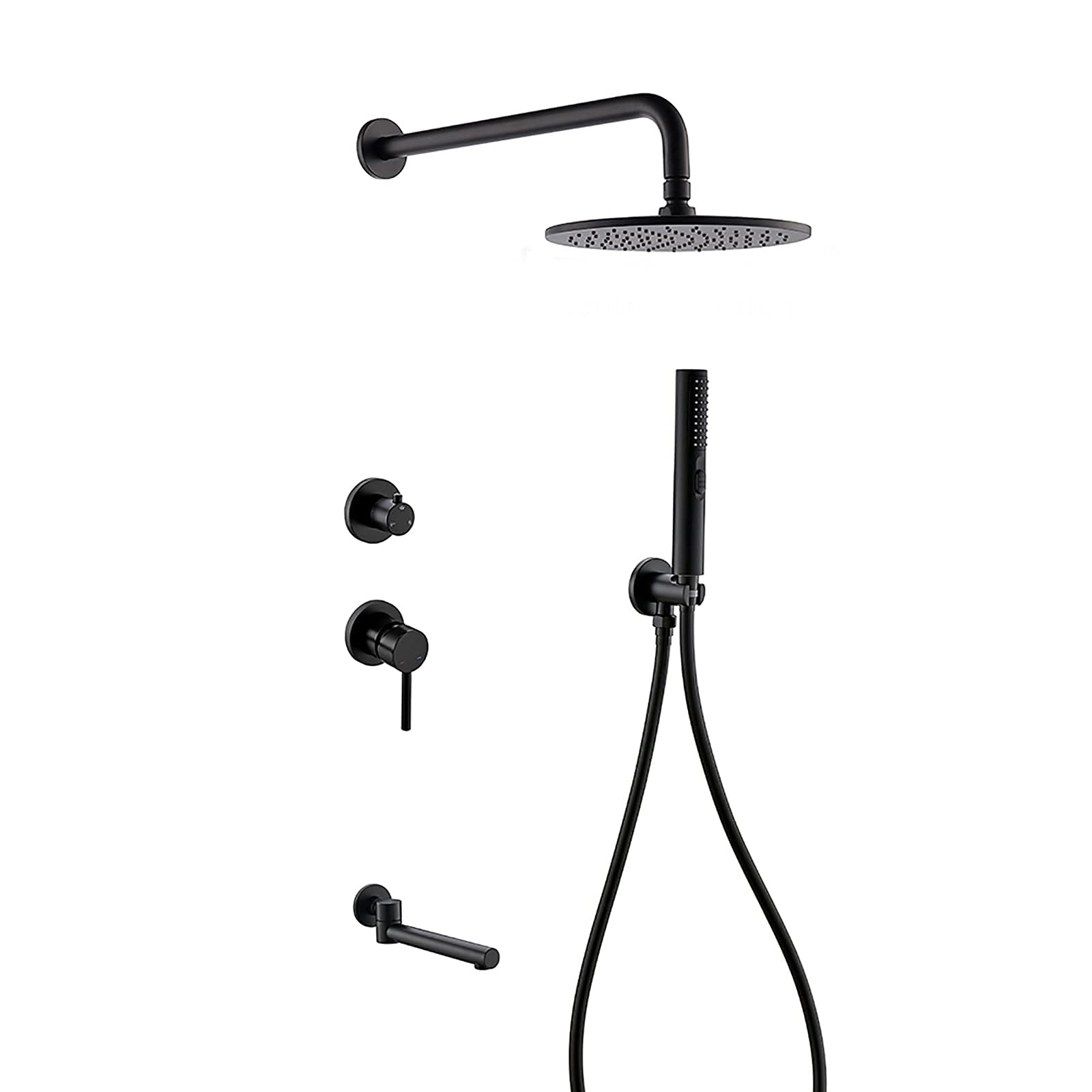 QUSYZD Matte Black Multifunction Shower Combo Set Wall Mounted Bathroom Shower Faucet Set with Shower Head, Handheld Shower, Bathtub Faucet, Embedded Box,8 Inches,