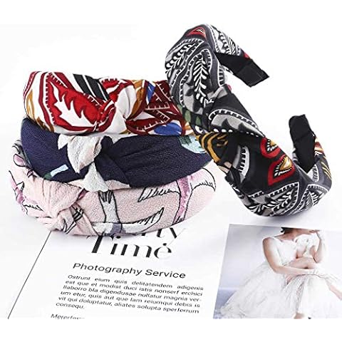 Sethexy Wide Boho Headbands Criss Cross Knotted Elastic Durable Hair Hoops 4pcs Yoga Headscarf Sports Travel Head Band for Women and Girls Cover