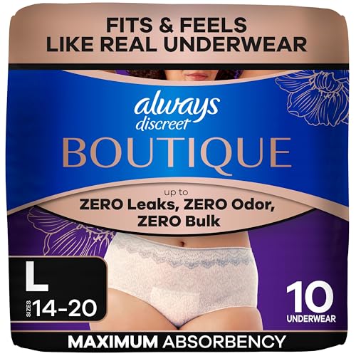 Always Discreet Boutique Incontinence and Postpartum Underwear for Women, Maximum Protection, Large, Rosy, 10 Count - image 1