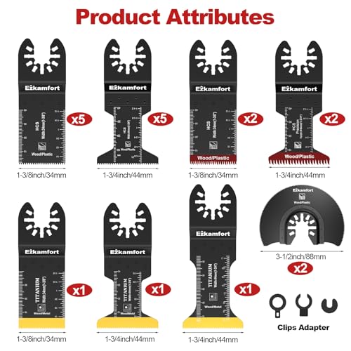 Ezkamfort 22Pcs Multi Tool Blade, Titanium Multitool Blade Kits for Wood Nails, Drywall, Japanese Tooth with Storage Bag, Universal Oscillating Saw Blades Compatible with Ryobi Makita Milwaukee 2 Ezkamfort 22Pcs Multi Tool Blade, Titanium Multitool Blade Kits for Wood Nails, Drywall, Japanese Tooth with Storage Bag, Universal Oscillating Saw Blades Compatible with Ryobi Makita Milwaukee - Image 2