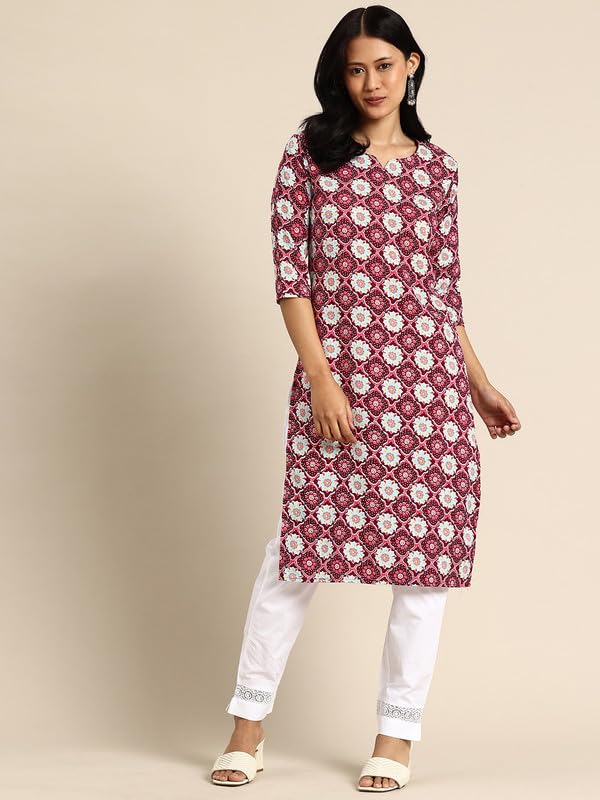 Image of JAKHANA Women's Crepe Printed Casual Straight Calf Length Round Nick Kurta Pack of 4