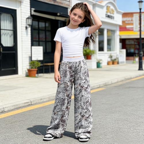 Image of Girls Clothes 2 Piece Short Sleeve T-Shirt Tops & Camo Pants Spring Summer Casual Outfits for Teen Tween Girl 7-14Y