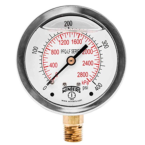 Image of Winters 2-1 /2 inch Dial Size, Liquid Filled Pressure Gauge, Potable Brass Internals, 304 Stainless Steel Case, Dual Scale 0-400 psi /kPa, 1.5% Acc, 1 /4 inch NPT Bottom Mount, Drinking Water Pressure Gauge