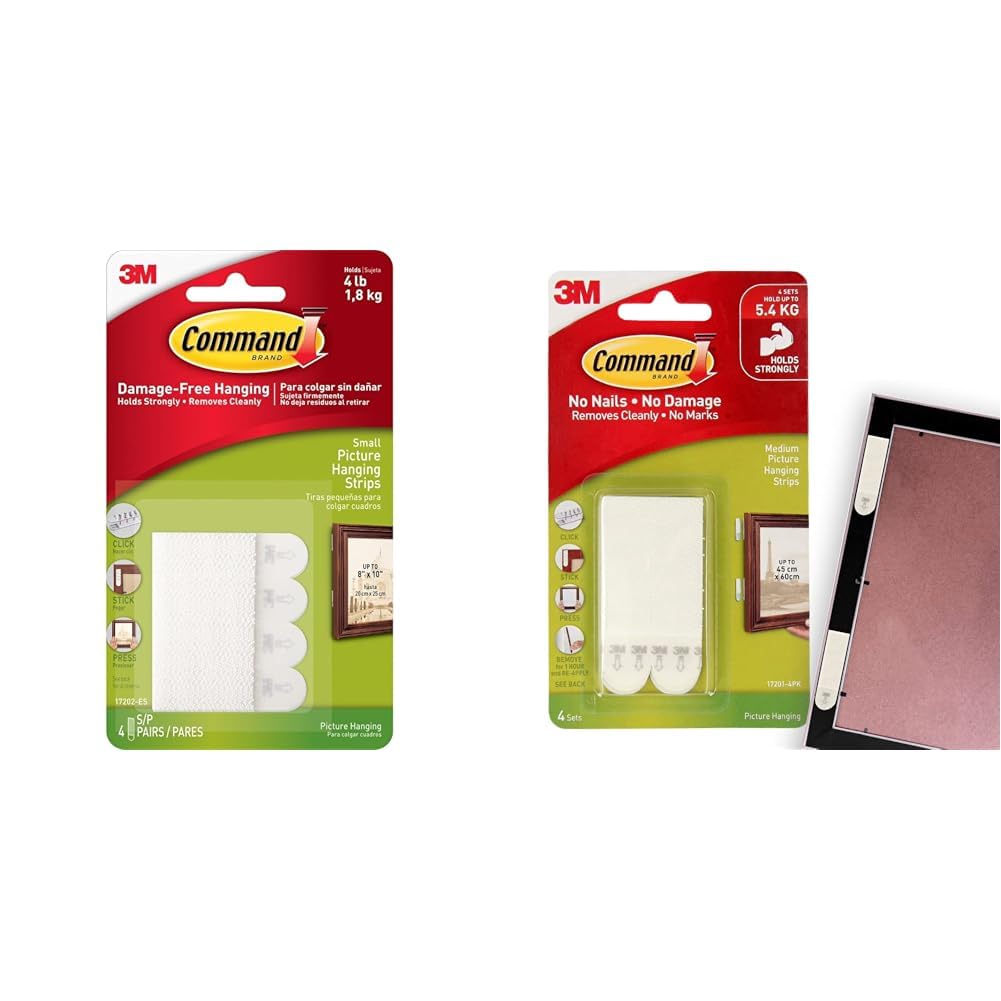 Command 3M Small Picture Hanging Strips 4 Pairs (Wall Hooks for 1.8kg photoframes)