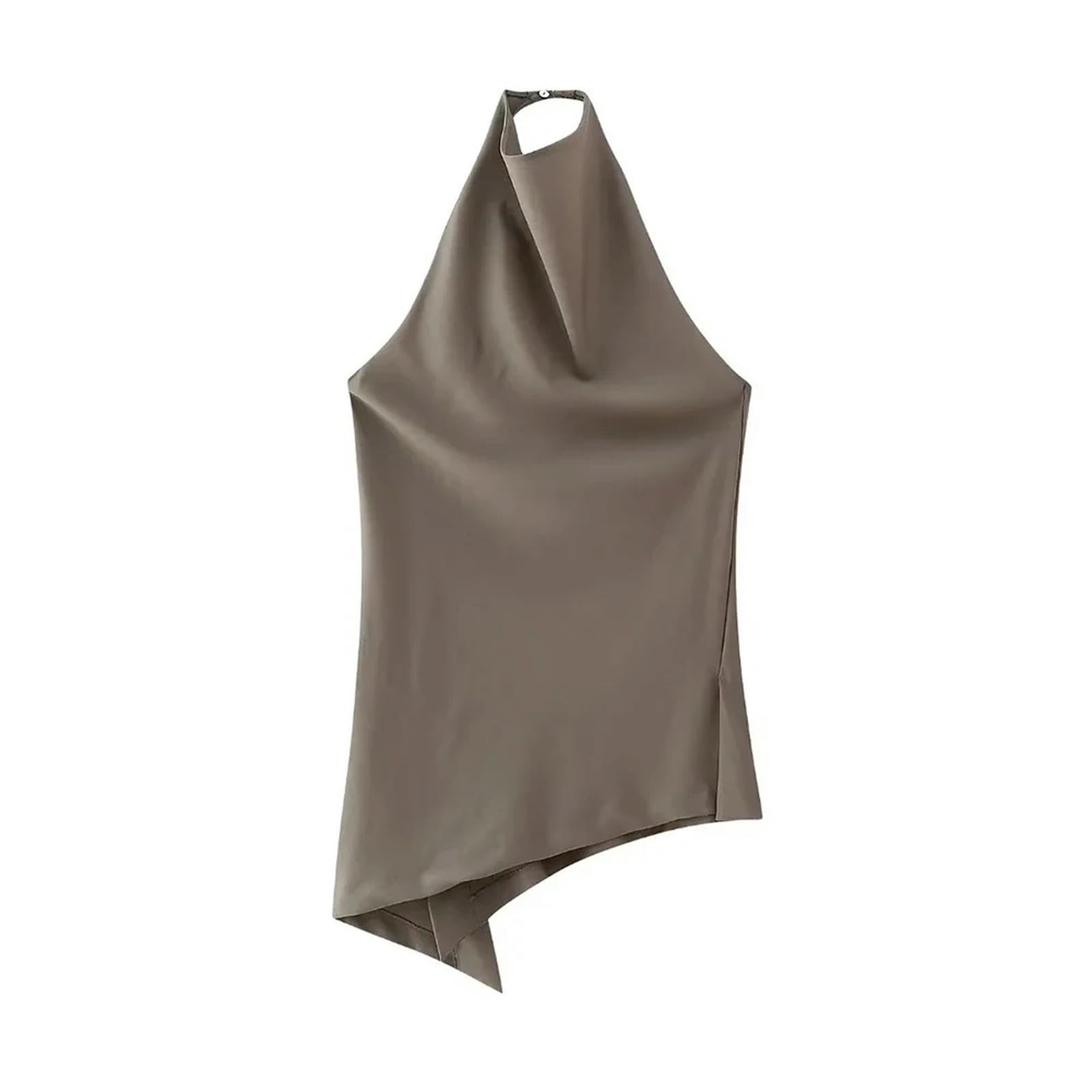 Women's Flowing Asymmetric Tank Tops, Halter Neck, Sleeveless, Female Camis, Fashion