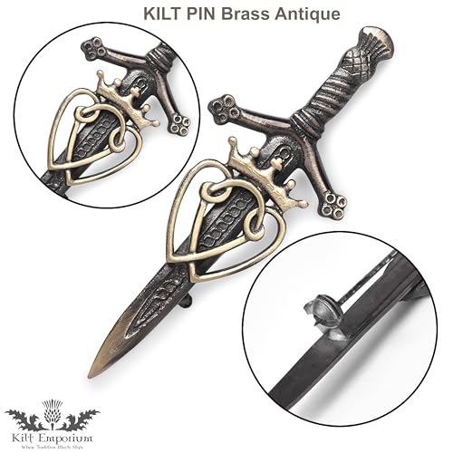 Luckenbooth Celtic Interlace Scottish Kilt Pin Traditional Love Symbol Rust Free Brass - 4 Inch2