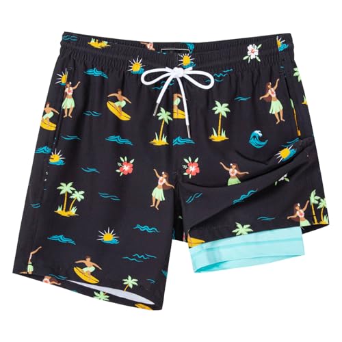Image of SURF CUZ Mens Swim Trunks with Compression Liner Swim Shorts 7 inch Swimming Trunks Stretch 7 Inch Swim Suits Quick Dry