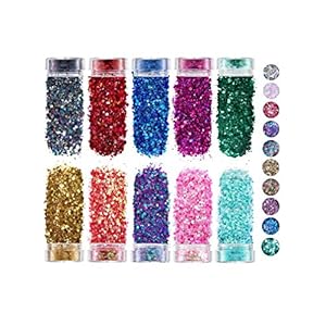 Hoogwaardige pailletten glitter make-up set (10 kleuren x 5 g doos): cosmetica glitter voor gezicht, lichaam, ogen, nagels, haren, geschikt voor elke gelegenheid (festivals, Halloween, party, kunst, decoratie).