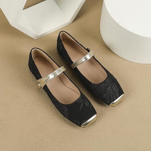 Women's Square Toe Floral Flat Shoes with Self-Adhesive Straps - Comfortable Mary Jane Slip-Ons, Stylish Ballet Pumps Suitable for Office and Casual Wear 6