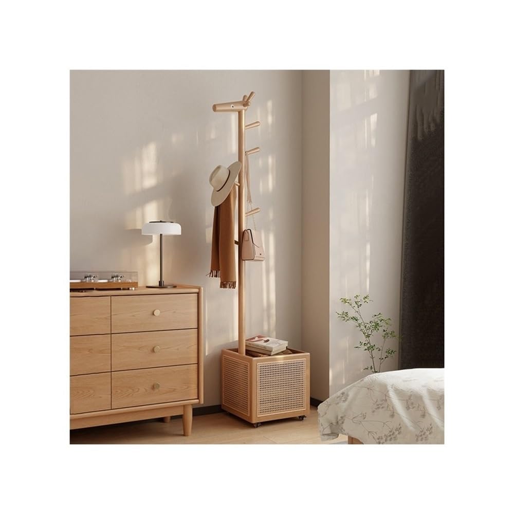 AILIUXIAOYAN Coat Rack Solid Wood Deer Clothes Hanger Floor Bedroom Living Room Bedside Dirty Clothes Basket Bedside Movable Coat Rack(Wood)