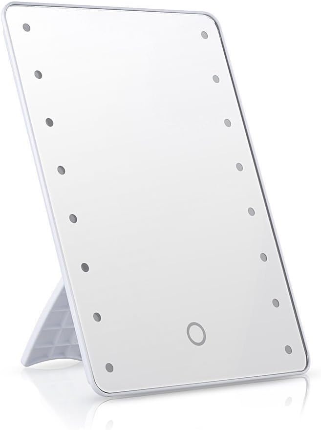 LED Cosmetic Mirror, With Touch Screen 16 LEDs Square Desktop Cosmetic Mirror LED Dimmable Make-up Mirror (White)RW-Mi05
