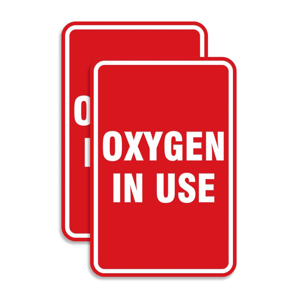 Portrait Round Oxygen in Use Sign with Adhesive Tape, Mounts On Any Surface, Weather Resistant, Indoor/Outdoor Use (Red) - Small (2 Pack)