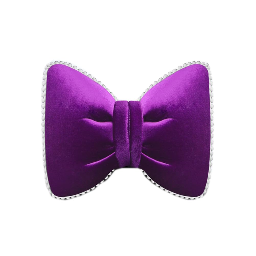 Qinqin Store Purple Lovely Car Neck Pillow Bowknot Driving Headrest Cushion Pillow Bow Tie Car Waist Pillow Back Cushion Car Bow Pillows (, Headrest Pillow: 28×18Cm/11.02"×7.09")